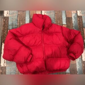 Wild fable red puffer jacket coat size medium NWT cropped